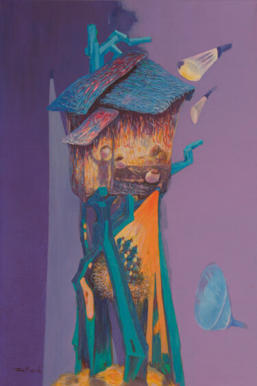 「PARADISE II」というタイトルの絵画 Bin Xuによって, オリジナルのアートワーク, オイル ウッドストレッチャーフレームにマウント