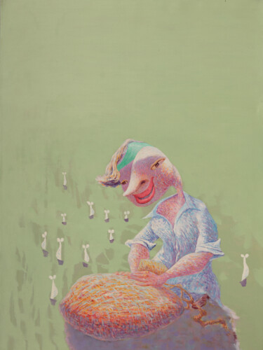 Malarstwo zatytułowany „A HARVEST, A HOPE I…” autorstwa Bin Xu, Oryginalna praca, Olej Zamontowany na Drewniana rama noszy