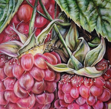 Painting titled "Himbeeren" by Birgit Deuschle (BIGUI), Original Artwork, Acrylic Mounted on Wood Stretcher frame