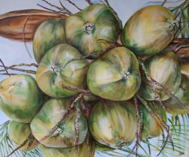 Malerei mit dem Titel "Kokosnüsse" von Birgit Deuschle (BIGUI), Original-Kunstwerk, Acryl Auf Keilrahmen aus Holz montiert