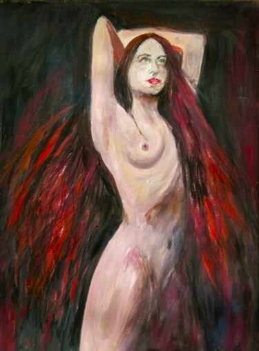 Schilderij getiteld "Red Hair" door Birgit Weisenburger, Origineel Kunstwerk, Gouache