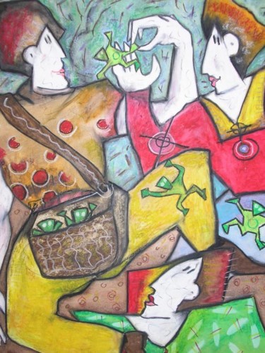Peinture intitulée "peche aux grenouill…" par Dai, Œuvre d'art originale