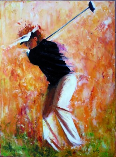 Schilderij getiteld "Golf - SWING" door Bivan, Origineel Kunstwerk, Acryl Gemonteerd op Frame voor houten brancard