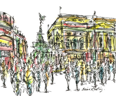 Schilderij getiteld "Piccadilly Circus L…" door Bk-Art, Origineel Kunstwerk, Aquarel