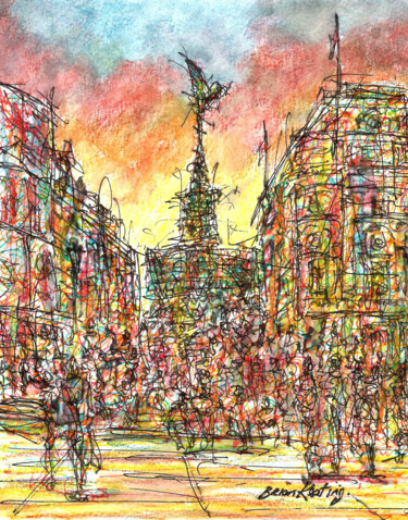 Pintura intitulada "Piccadilly Circus I…" por Bk-Art, Obras de arte originais, Aquarela