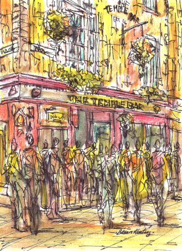 Schilderij getiteld "The Temple Bar - Du…" door Bk-Art, Origineel Kunstwerk, Aquarel