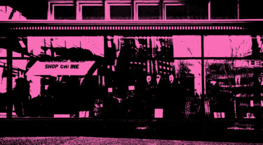 Printmaking titled "Pink City" by Lewis R Freitag I I I, Original Artwork, Digital Print Mounted on Wood Stretcher frame