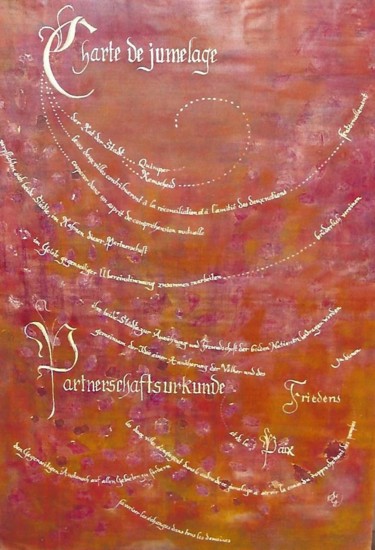 Pintura intitulada "Charte de Jumelage" por Sylvie Guinand (Blanche G.), Obras de arte originais, Acrílico