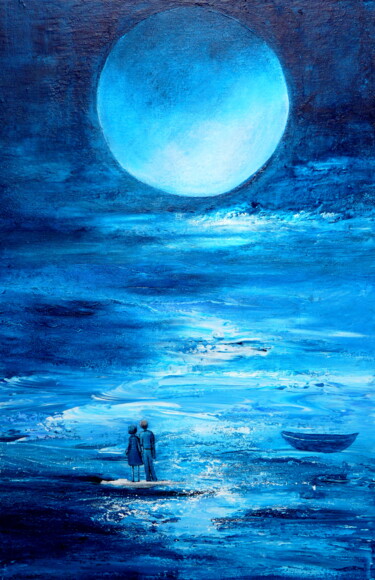 Painting titled "Mein Mond" by Blanka Mandel, Original Artwork, Acrylic Mounted on Wood Stretcher frame