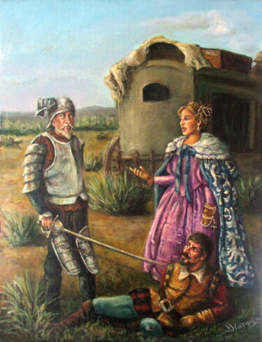 Painting titled "D. QUIJOTE VENCE AL…" by Blázquez, Original Artwork, Oil