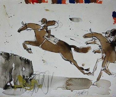 Peinture intitulée "course-de-haies 100…" par Blezot, Œuvre d'art originale, Aquarelle