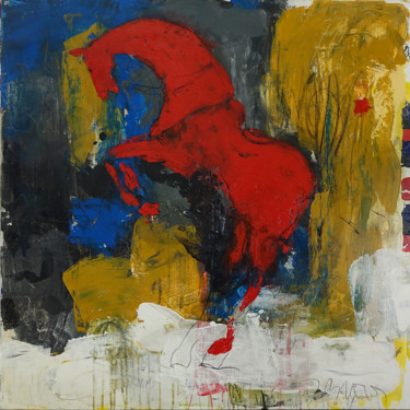 Peinture intitulée "Cheval-rouge-100x100" par Blezot, Œuvre d'art originale, Acrylique