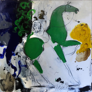 Peinture intitulée "JUMENT VERTE 100x100" par Blezot, Œuvre d'art originale, Acrylique