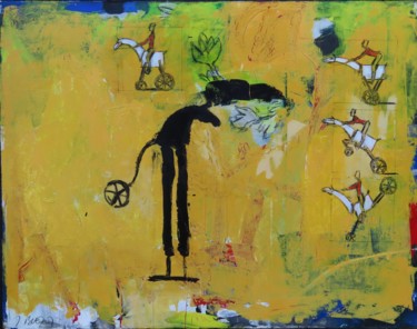 Schilderij getiteld "CHEVAL NOIR BD" door Blezot, Origineel Kunstwerk, Acryl