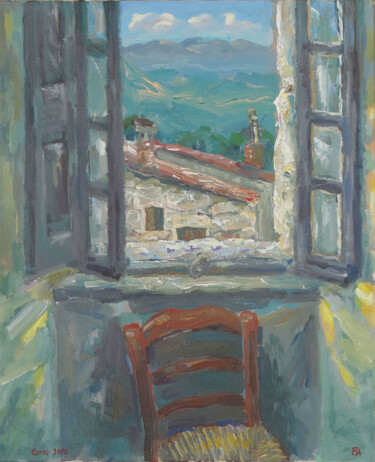 Painting titled "La Corse. Fenêtre." by Blinov Igor, Original Artwork, Acrylic Mounted on Wood Stretcher frame