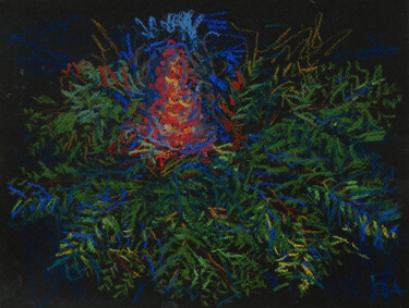 Dessin intitulée "Fougère en fleurs." par Blinov Igor, Œuvre d'art originale, Pastel