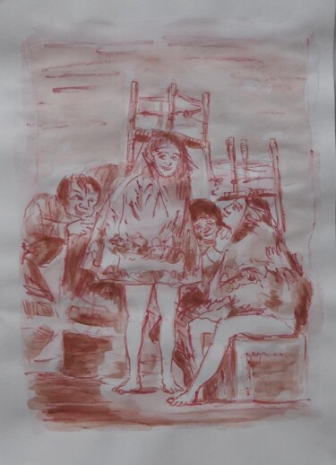 Dibujo titulada "Les voilà bien assi…" por Blinov Igor, Obra de arte original, Acuarela