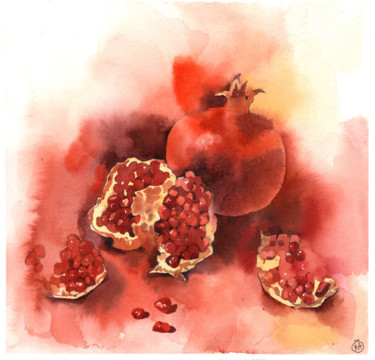 Картина под названием "Pomegranate" - Veronika Shepilova (Blueberry Artist), Подлинное произведение искусства, Акварель