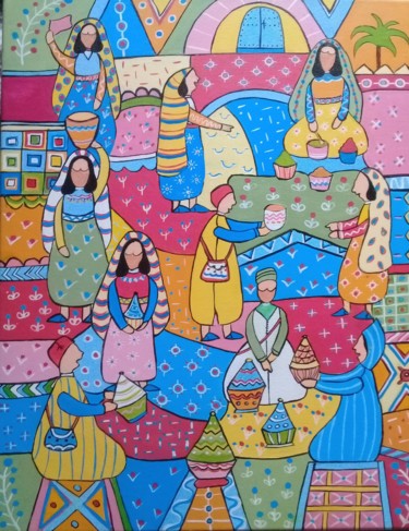 Картина под названием "Le vendeur de tagin…" - L'Atelier De Sana, Подлинное произведение искусства, Акрил Установлен на Дере…