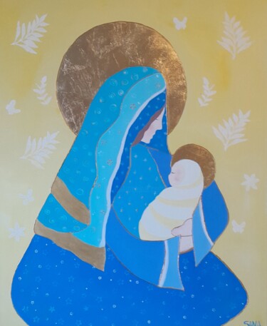 Peinture intitulée "La vierge et l'enfa…" par L'Atelier De Sana, Œuvre d'art originale, Acrylique Monté sur Châssis en bois