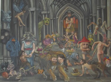 Malerei mit dem Titel "The Monsters Held a…" von Douglas Manry, Original-Kunstwerk, Öl