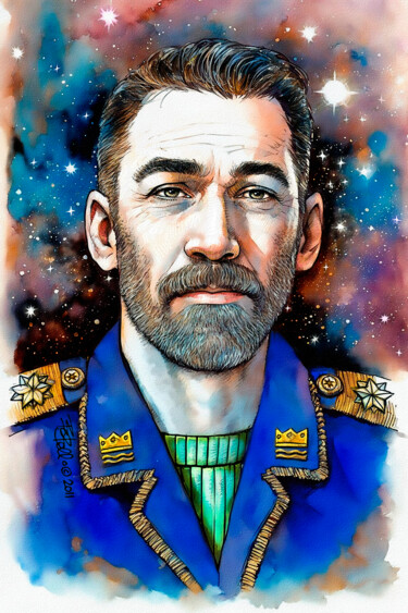 Digital Arts titled "Captain Jul Naris" by Bob Bello, Original Artwork, Watercolor