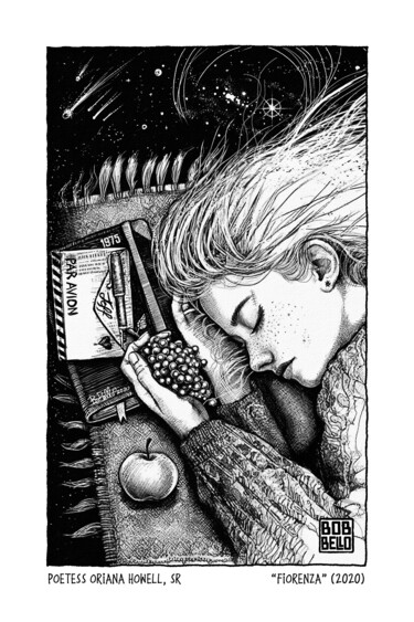Arts numériques intitulée "Poetess Oriana Howe…" par Bob Bello, Œuvre d'art originale, Encre