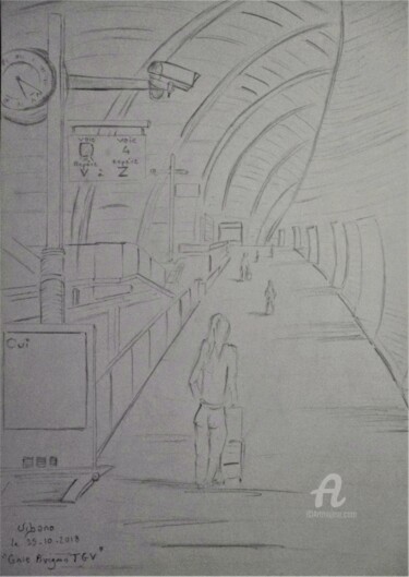 Desenho intitulada "Gare TGV Avignon" por Roberto Urbano, Obras de arte originais, Lápis