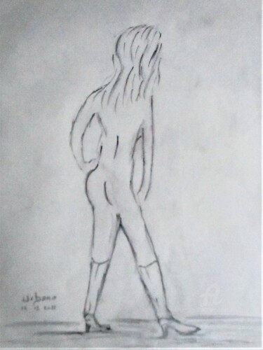 Tekening getiteld "Sandra aux bottes n…" door Roberto Urbano, Origineel Kunstwerk, Potlood