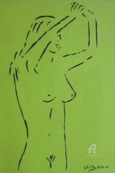 Drawing titled "Brune à la mer" by Roberto Urbano, Original Artwork, Marker Mounted on Glass