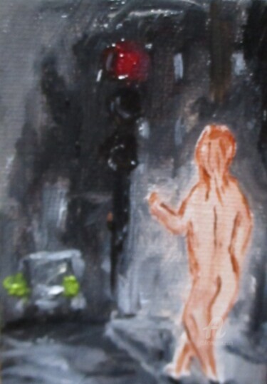 Картина под названием "Nue dans la ville" - Roberto Urbano, Подлинное произведение искусства, Масло Установлен на Деревянная…