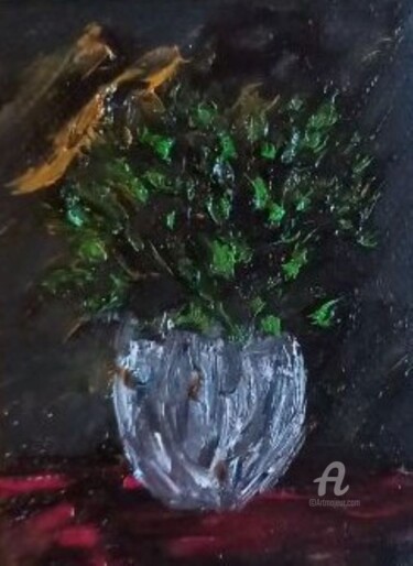 Painting titled "Pot de fleurs." by Roberto Urbano, Original Artwork, Oil Mounted on Wood Stretcher frame