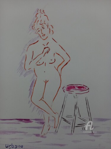 Schilderij getiteld "La chaise rouge" door Roberto Urbano, Origineel Kunstwerk, Aquarel