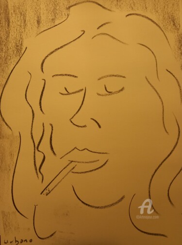 Tekening getiteld "Blonde à la cigaret…" door Roberto Urbano, Origineel Kunstwerk, Houtskool