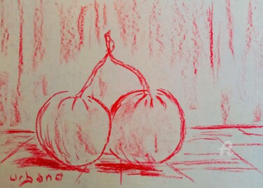 Drawing titled "Cerises rouges" by Roberto Urbano, Original Artwork, Chalk