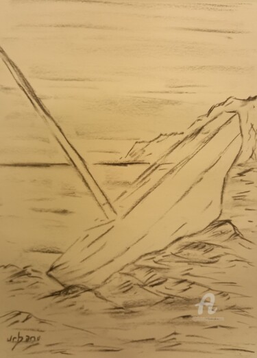 Drawing titled "La chaloupe de pêche" by Roberto Urbano, Original Artwork, Charcoal