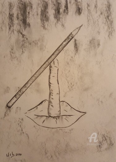 Drawing titled "Tais toi et bosse !" by Roberto Urbano, Original Artwork, Charcoal