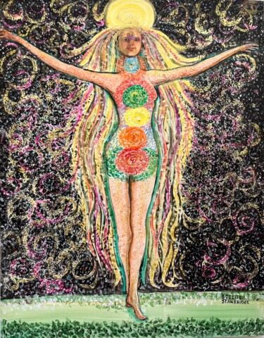 Malarstwo zatytułowany „Chakra Goddess” autorstwa Bobette Stanbridge, Oryginalna praca, Akryl Zamontowany na Drewniana rama…