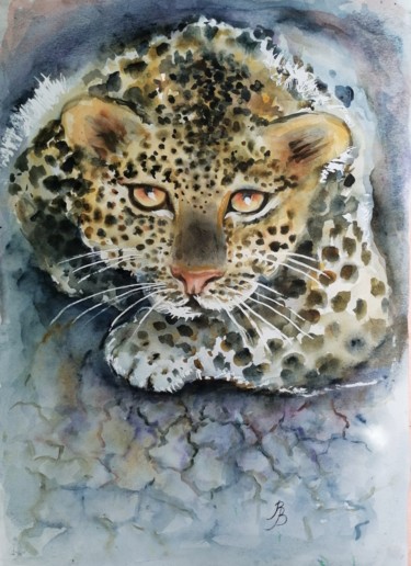 Schilderij getiteld "Baby Leo." door Bogdalena Bah, Origineel Kunstwerk, Aquarel