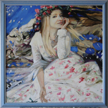 Schilderij getiteld "Біла троянда" door Bogdan Burak, Origineel Kunstwerk, Olie