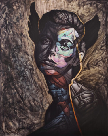 Painting titled "Valkyrie." by Bogdan Dide, Original Artwork, Oil Mounted on Wood Stretcher frame