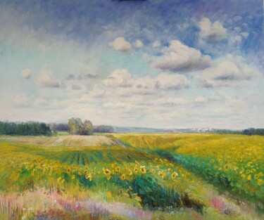 Картина под названием "Sunflower field" - Bogdan Ermakov, Подлинное произведение искусства, Масло