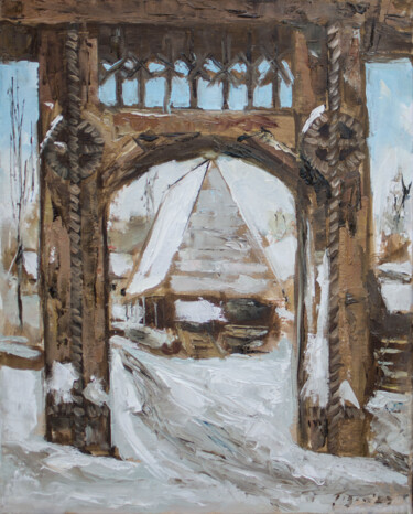 Painting titled "The gate to the hou…" by Bogdan Tigan, Original Artwork, Oil