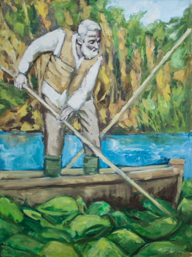 Ζωγραφική με τίτλο "The Delta Fisherman" από Bogdan Tigan, Αυθεντικά έργα τέχνης, Λάδι