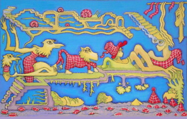 Desenho intitulada "Fairy tales - stairs" por Bohdan Wincenty Łoboda, Obras de arte originais, Guache