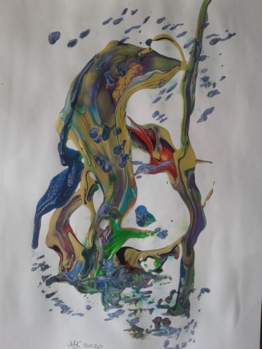 Schilderij getiteld "Fight of the dragons" door Marianne Huizinga, Origineel Kunstwerk, Acryl