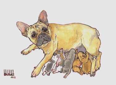 Schilderij getiteld "FRENCH BULLDOG MATE…" door Barake Sculptor, Origineel Kunstwerk, Aquarel