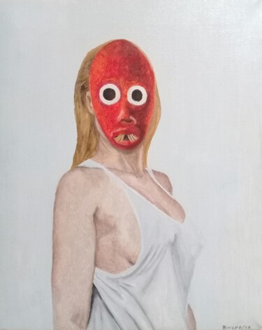 Pittura intitolato "Rubia con máscara r…" da Bonifacio Contreras, Opera d'arte originale, Olio