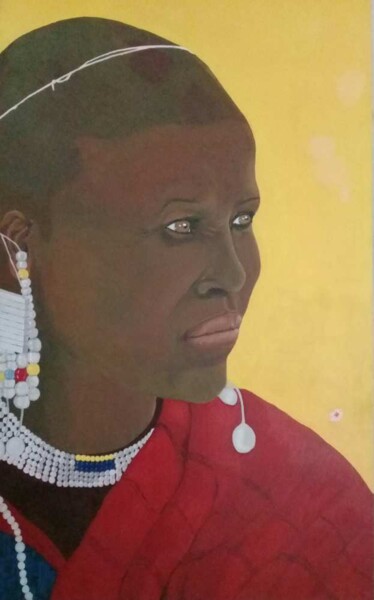 Картина под названием "Mujer Masai" - Bonifacio Contreras, Подлинное произведение искусства, Масло
