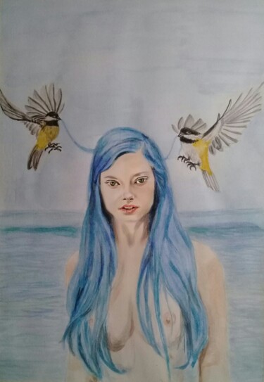 Malerei mit dem Titel "Aprendiendo a volar" von Bonifacio Contreras, Original-Kunstwerk, Aquarell